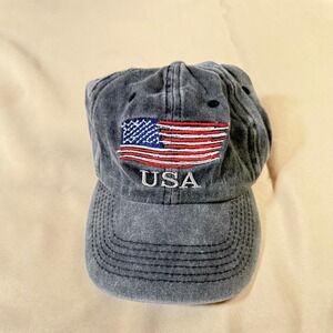 USA Flag Embroidered Washed Denim Baseball Cap Adult Adjustable
